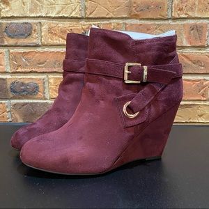 Wedge Boot Bootie Shoe Wine Burgundy